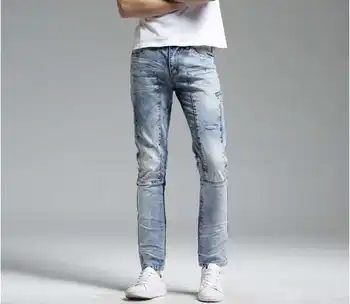 Iki 2017 m. pavasario ir vasaros tendencija kratinys mados tiesiai slim džinsai vyrų elegantlife žydros spalvos vyriškos kelnės