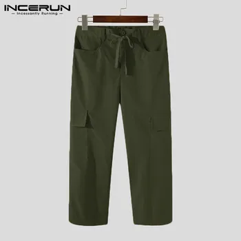 INCERUN 2021 Vyrų Atsitiktinis Kelnės Streetwear Multi Kišenės, Raišteliu Poilsiu Prarasti Krovinių Kelnės vientisos Spalvos Pantalones Hombre S-5XL