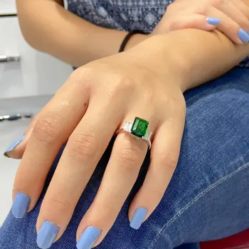 Italijos Aukščiausios Kokybės Baget Smaragdas Brangakmenio Sidabro Žiedas