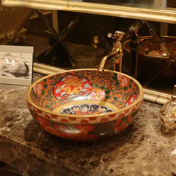 Jingdezhen Vonios keramikos kriauklė kriauklės Porceliano Skaitiklis Viršuje antikvariniai keraminės kriauklės, Vonios kambarys Kriauklė namų/viešbučio