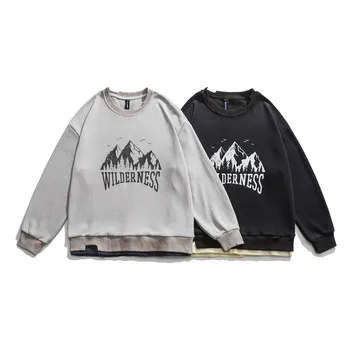 Kalnų spausdinti sweatershirts šmm rudenį harajuku streetwear atsitiktinis medvilnės puloveriai negabaritinių ilgomis rankovėmis outwear