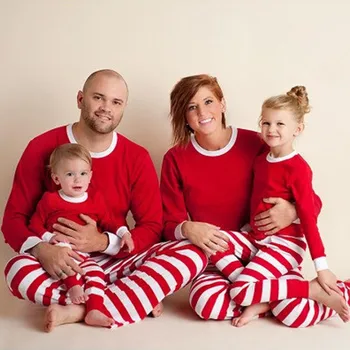 Kalėdų Tėvų-vaikų Namų Paslauga Pižama Nustatyti, Raudona ir Balta Dryžuotas Vaikų Kalėdinių Kostiumų Viršūnes + Kelnės