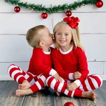 Kalėdų Tėvų-vaikų Namų Paslauga Pižama Nustatyti, Raudona ir Balta Dryžuotas Vaikų Kalėdinių Kostiumų Viršūnes + Kelnės
