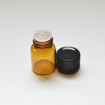 Karšto Pardavimo 1ml Mažų Gintaro spalvos Stiklo Aliejaus Buteliukas su Antgaliu Reduktorius ir Bžūp 1/4 Dram Mažas Esminius Mini Butelis