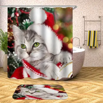 Katė Linksmų Kalėdų Dušo Užuolaidos Vonios Uždanga, Vonia Produktų Vonios kambarys Dekoro, su Kabliais, Vandeniui Kalėdų Dekoro Rideau