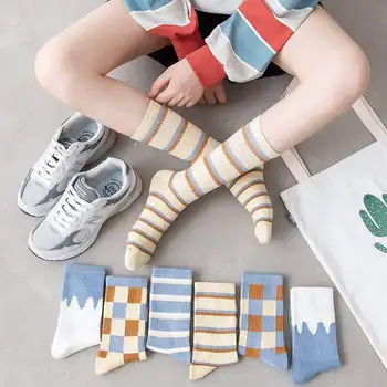 Kojinės vaikams, vamzdelis, trikotažo mados plonas korėjos juostele gražių rudens Japonijos grotelės gamyklos tiesioginio pardavimo