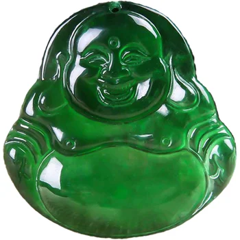 KYSZDL Natūrali žalioji ledo rūšių akmens Laughing Buddha pakabukas mados Moterų amuletas karoliai megztinis grandinės pakabukas papuošalai dovana