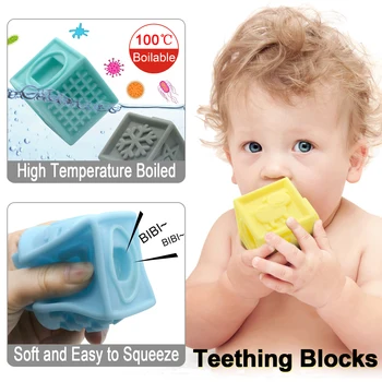 Kūdikių Blokai Minkštas Blokai Išspausti Kramtymo, Kūdikių Teether Žaislai Kaupimas Blokai Vonios žaidimų Rinkinys su Numeriais Gyvūnų Tekstūros