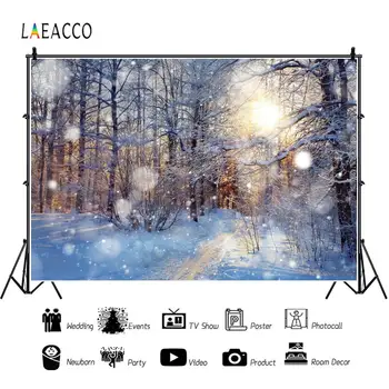 Laeacco Miško Medžių Baltas Sniegas, Saulės Bokeh Žiemos Fotografijos Fonas Individualų Fotografijos Fonas Foto Studija