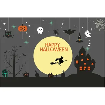 Laimingas Halloween Fone Trileris Šalis Dekoro Vaiduoklių Pilis Moliūgų Fone Šeimos Fotografija Photo Booth Studija Rekvizitai