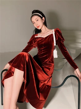 LANMREM Vintage Suknelė Atsitiktinis Elegantiškas Moterų Raudonos Spalvos, ilgomis Rankovėmis Suknelės 2021 M. Pavasario Vasaros Moterų Mados Drabužių 2D1073