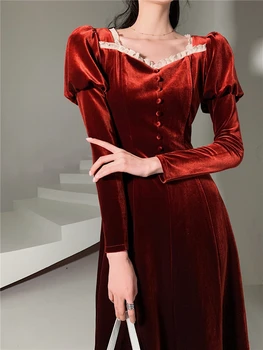 LANMREM Vintage Suknelė Atsitiktinis Elegantiškas Moterų Raudonos Spalvos, ilgomis Rankovėmis Suknelės 2021 M. Pavasario Vasaros Moterų Mados Drabužių 2D1073