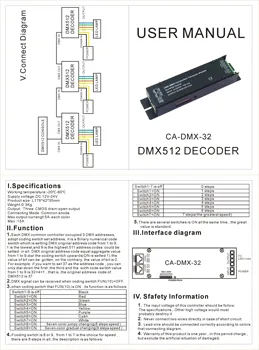 LED DMX512 Valdytojas Bendro Anodo RGB Dekoderis naudoti LED Šviesos Juostelės Nuolatinės Įtampos CA-DMX-32 5Ax3RGBChannel DC12V-24V 15A