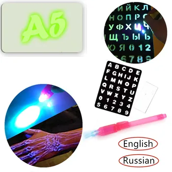 Lietuvių rusų A5 3D Magic LED Šviesos Piešimo Lenta Su Šviesos Grafiti Doodle Liuminescencinės Raštu Tabletė Eskizų bloknotas