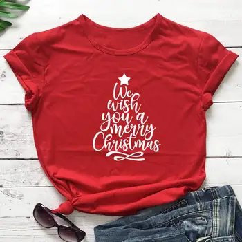 Linkime Jums Linksmų Kalėdų marškinėliai moterims mados grynos medvilnės atsitiktinis hipster derliaus jaunas grafikos tees atostogų dovanų meno viršūnes