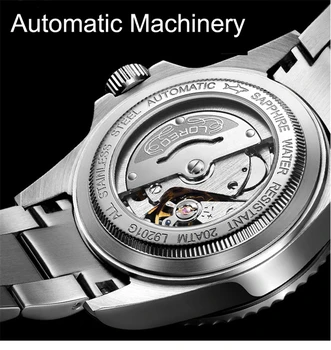 LOREO Vyrai Laikrodžiai, Prabangūs Top Brand Nardymo 200M Žiūrėti Vyrų Relogio Masculino Automatinė Mechaninė Šviesos Kalendorius Laikrodis