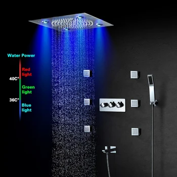 Lubų Įterptųjų Dušo Maišytuvas Nustatyti 32x32cm Hidroenergijos LED Dušo Galva Lietus ir Rūkas Karšto Šalto Dušo Maišytuvas su Kūno Jet HIDEEP