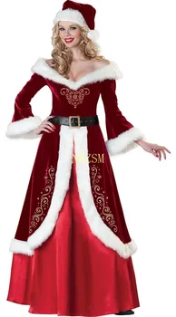 M-XXXL 2019 Naujas Prabangus Aksomas Kalėdų Senelio Kostiumas Suaugusiųjų Mens Kostiumai, pirštinės + skara+hat+drabužius+diržas+Pėdų padengti+pirštinės