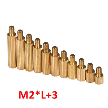 M2*(3-40)+3mm, Žalvario Apvalus lygiosios tarpiklis Moterų moterų M2 Sriegiu Žalvario Stud Tarpiklius Vario Tuščiaviduriai Ramsčių PCB Lenta