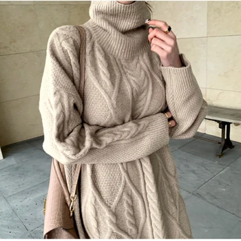 Mados moterų megztinis, sijonas 2020 m. rudens ir žiemos naujas kašmyro aukšto kaklo tingus prarasti megztas sijonas bazės