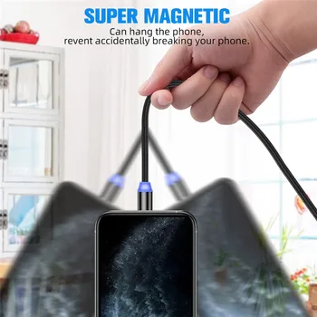 Magnetinio Micro USB C Tipo Kabelis LED Nailono Tinklelio Greito Įkrovimo Mobiliojo Telefono Magnetas Įkroviklio Laidą 