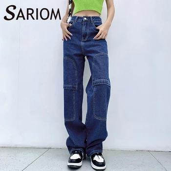 Mažas Juosmens Pločio Kojų Džinsus Y2k Indie Estetinės Kratinys Vintage Džinsai Baggy Pants 2021 M. Pavasarį Kelnės Bėgiojimas Femme Pantalon
