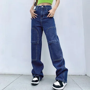 Mažas Juosmens Pločio Kojų Džinsus Y2k Indie Estetinės Kratinys Vintage Džinsai Baggy Pants 2021 M. Pavasarį Kelnės Bėgiojimas Femme Pantalon