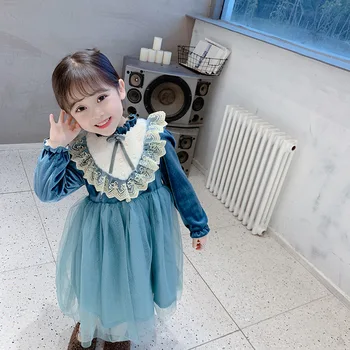 Mergina Išgalvotas Teismas Vėjo Aksomo Princesė Dress Žiemos Nauja Vaikų Suknelė
