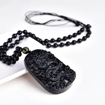 MIARA.L Lašas Laivybos Unikalus Natūralus Juodas Obsidianas Drožyba Dragon Pasisekė Amuletas Pakabukas Karoliai Moterų, Vyrų Papuošalų pakabučiai