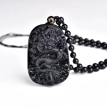 MIARA.L Lašas Laivybos Unikalus Natūralus Juodas Obsidianas Drožyba Dragon Pasisekė Amuletas Pakabukas Karoliai Moterų, Vyrų Papuošalų pakabučiai