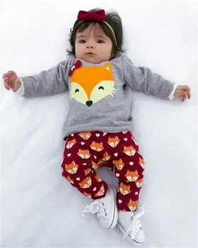 Mielas Kūdikis Mergaitė Topai Marškinėliai Fox Išspausdinti Kelnės Kelnės Komplektus Naujagimių Drabužiai