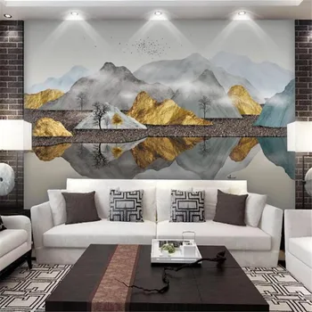 Milofi naujas Kinų stiliaus modernus trimatis abstrakčiai aukso rašalo kraštovaizdžio fone sienos popieriaus freskos