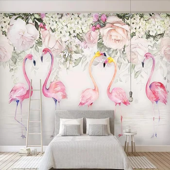 Milofi užsakymą didelių 3D tapetai, freskos rankomis tapybos, akvarelės atogrąžų miškų flamingo fone sienų apdailai wallpape