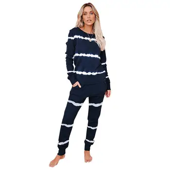 MISSKY 2 Vnt/set Moterų Pajama Komplektai Rudens Žiemos Housewear Atsitiktinis Dryžuotas ilgomis rankovėmis Marškinėliai + Kelnės Moteriška Sleepwear Naujas
