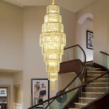 Modernūs, prabangūs, aukso K9 kristalų lubų round square villa laiptai lempos multi-layer, LED apšvietimas, gyvenamojo kambario, miegamojo liustra