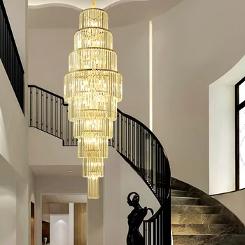 Modernūs, prabangūs, aukso K9 kristalų lubų round square villa laiptai lempos multi-layer, LED apšvietimas, gyvenamojo kambario, miegamojo liustra