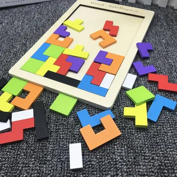 Montessori Mediniai Matematikos Tangram Smegenų-Kibinimas Galvosūkiai Medienos Tetris Žaidimas Pažinimo Rankas Smegenų Mokymo Pradžioje Žaislas Vaikams, Dovana