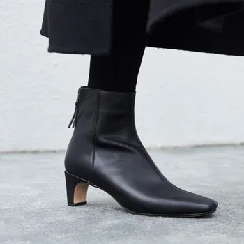 Moraima snc Pavasarį naują nurodė storio atgal užtrauktuką moterų batai paprasta juoda ruda moteriški bateliai