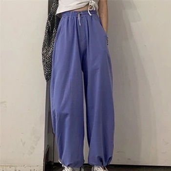 Moteris Kelnės Streetwear Korėjos Stilius Laisvas Poilsiu Moterų Sweatpants Pilka Aukšto Juosmens Komfortą Paprastų Atsitiktinis Mados Kelnės