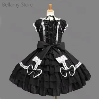 Moteriški Juodi Retro Gotikos Viktorijos lankas puošia nėrinių Suknelė Lolita