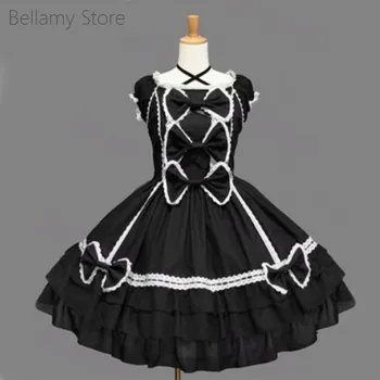 Moteriški Juodi Retro Gotikos Viktorijos lankas puošia nėrinių Suknelė Lolita