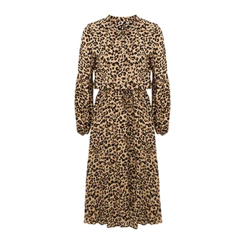 Moterų Leopard Midi Suknelė Aukšto Juosmens Ilgomis Rankovėmis Chalatas, Femme Derliaus Darbo Pareigas, Ponios Rudenį Marškinėliai Vestidos Cortos Mados 2020 M.