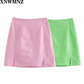 Moterų Mini Bodycon Sijonas Su Split Mini Sijonas 2020 Metų Vasaros seksualus linija sijonas high waisted sijonas office ponios užtrauktukas, sijonai, rožinė