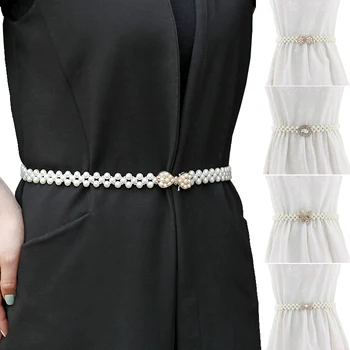 Moterų Weddinig Elegantiškas Vestuvių Juostos Elastinga Crystal Pearl Puošnios Baltos Mados Sagtis Mados Liemenį Diržu