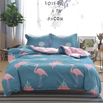Namų tekstilės pink flamingo patalynės komplektas medvilnės karalius ir karalienė dydžio antklode padengti lova lapas lapų gėlių spausdinti patalynė patalynė