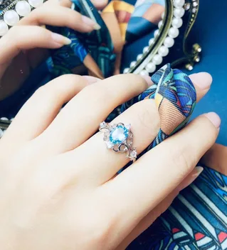 Natūralus mėlynas topazas Žiedas S925 Sidabro Natūralus Akmuo Žiedas Mados Mielas Atkurti senovės Moterų šalis dovana fine Jewelry