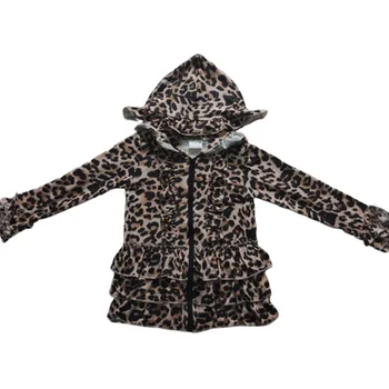 Nauja stiliaus ilgomis rankovėmis leopard kūdikių mergaičių striukė rudens ir Žiemos striukė su užtrauktuku ir skrybėlę