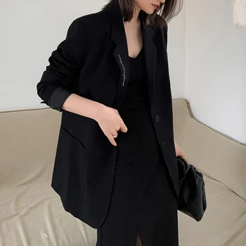 Naujas Korėjos Stiliaus Juodas Kostiumas Striukė 2021 M. Pavasarį, Rudenį Elegantiškas Plonas Ilgomis Rankovėmis Office Lady Švarkas Kailis Mados