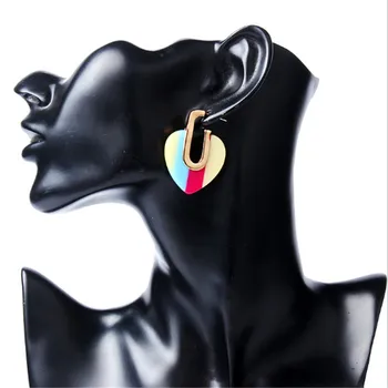 Naujas mados acetatas juostele stud auskarai, skirta moterų širdies asmenybė, paprastas stud auskarai moterų bižuterijos didmeninė