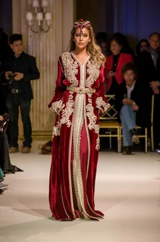 Naujas Maroko Caftan Vakaro Suknelės Aksomo Karoliukų, Rankų Darbo Musulmonų Raudonas auksas išsamiai arabų Abaja promenadzie Suknelė chalatas de soiree